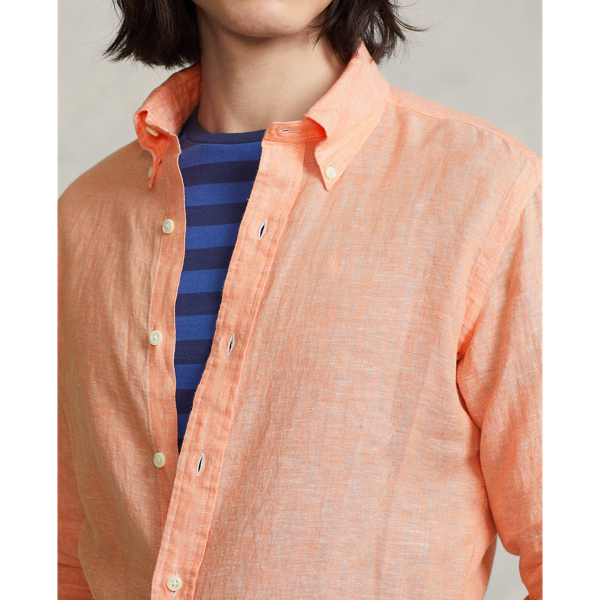 Light Orange/White Custom Fit Linen Chambray Shirt Polo Ralph Lauren 6