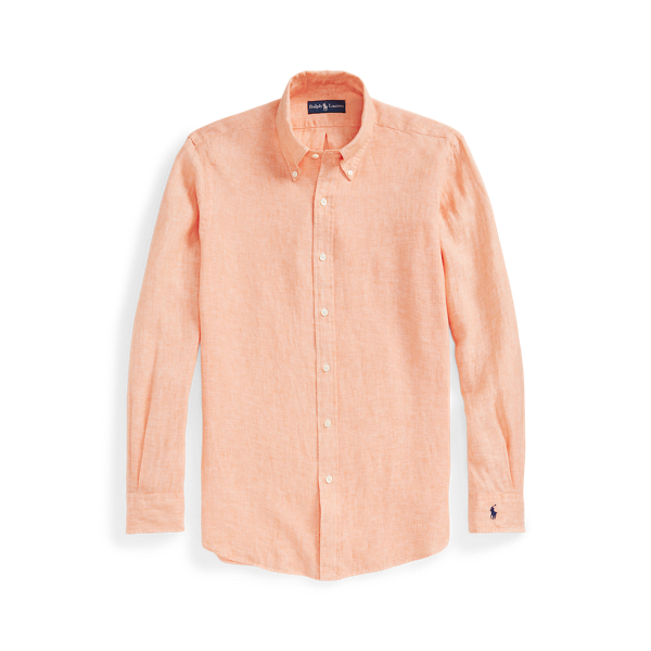 Light Orange/White Custom Fit Linen Chambray Shirt Polo Ralph Lauren 2