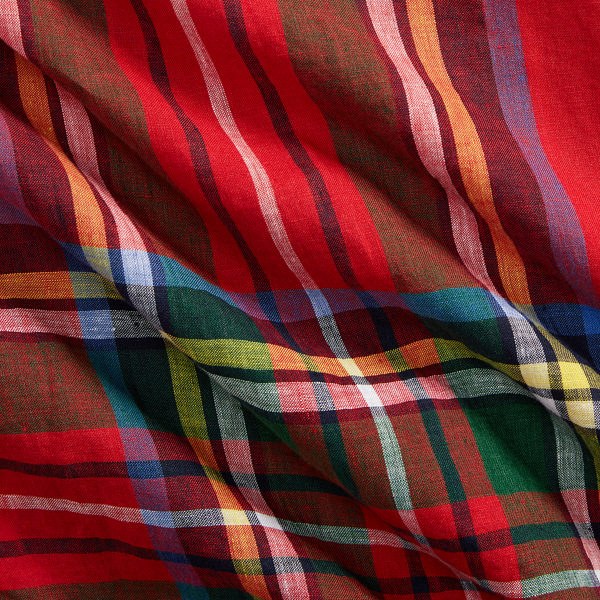 RED/BLUE MULTI Custom Fit Plaid Linen Shirt Polo Ralph Lauren 7