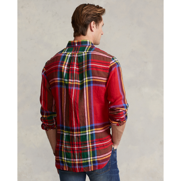 RED/BLUE MULTI Custom Fit Plaid Linen Shirt Polo Ralph Lauren 5