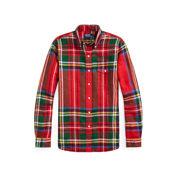 RED/BLUE MULTI Custom Fit Plaid Linen Shirt Polo Ralph Lauren 2