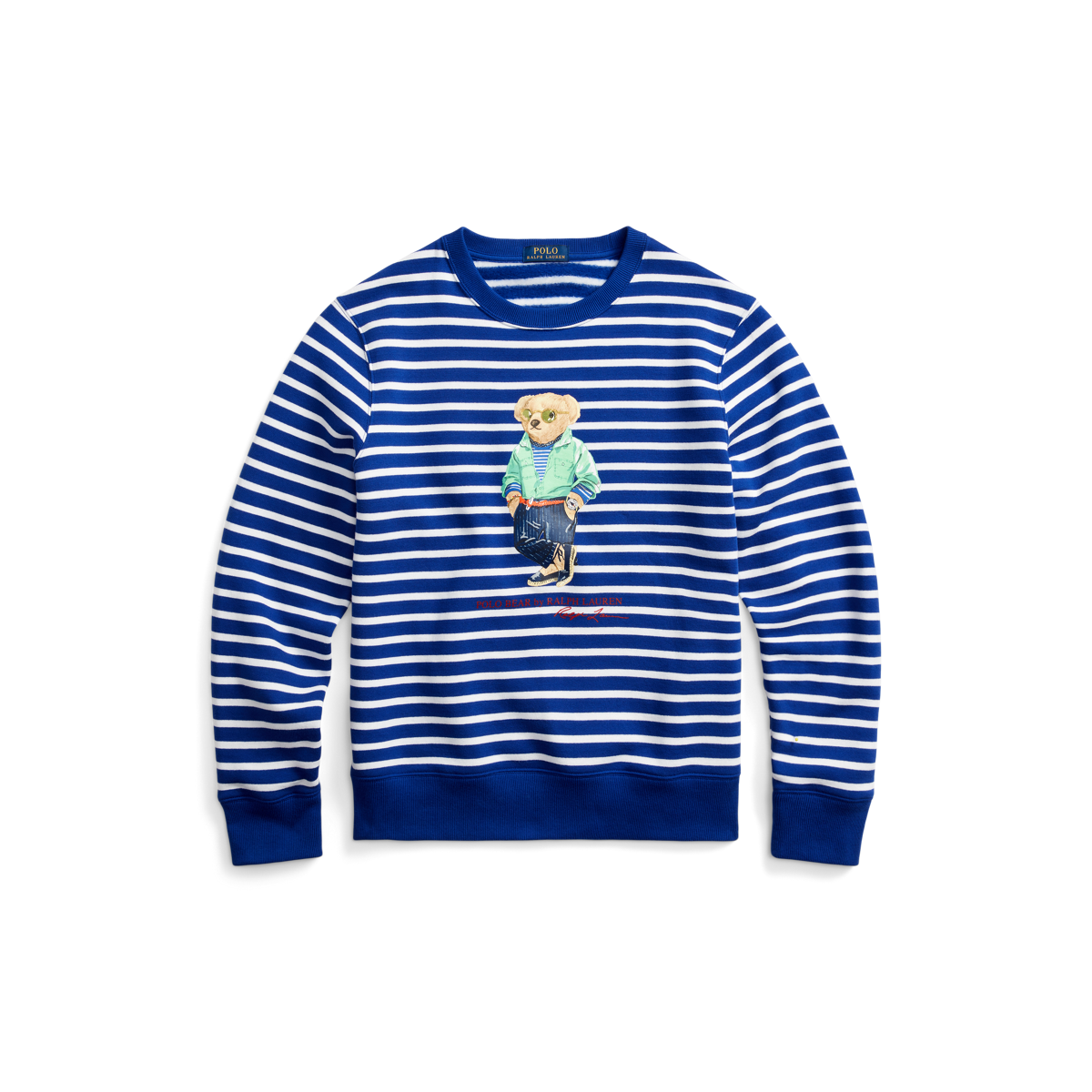 Polo Ralph Lauren Women’s retailer Polo Bear Striped Fleece Shirt Blue White Size Medium