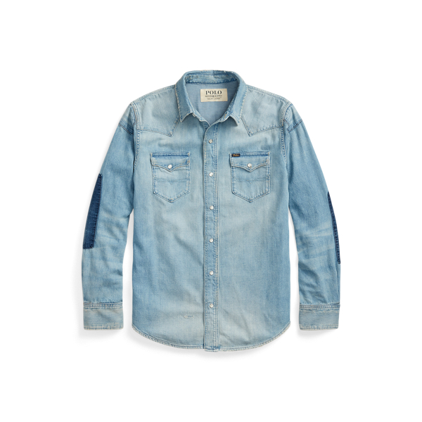 ★★POLO RALPH LAUREN★★ Distressed denim western shirt blu Distressed Denim Western Shirt