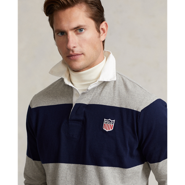 Heather Gray/Navy Classic Fit Polo Shield Rugby Shirt Polo Ralph Lauren 6