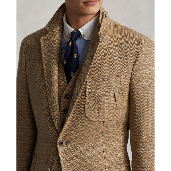 Tan Linen-Blend Herringbone Suit Jacket Polo Ralph Lauren 6