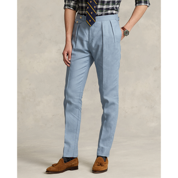 Chambray Blue Pleated Linen Trouser Polo Ralph Lauren 4