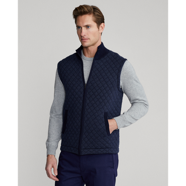 Refined Navy Quilted Cotton-Blend Sweater Vest RLX 1