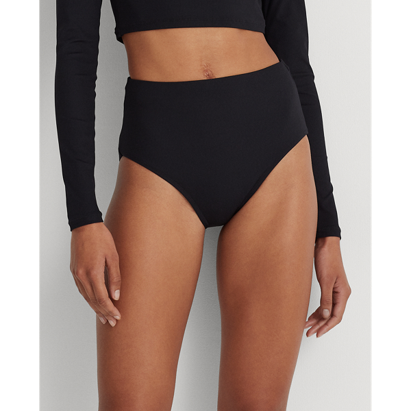 Black Ribbed High-Waisted Bikini Bottom Lauren 3