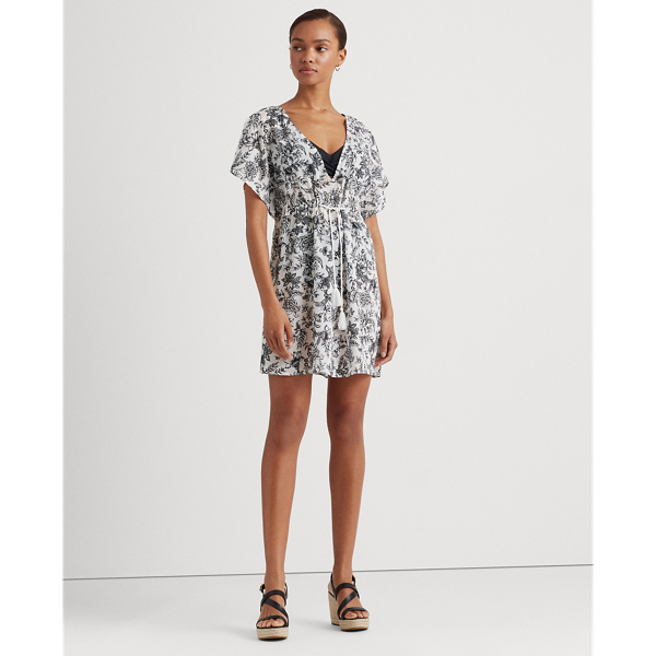 White Floral Flutter-Sleeve Cover-Up Lauren 3