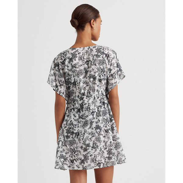 White Floral Flutter-Sleeve Cover-Up Lauren 4