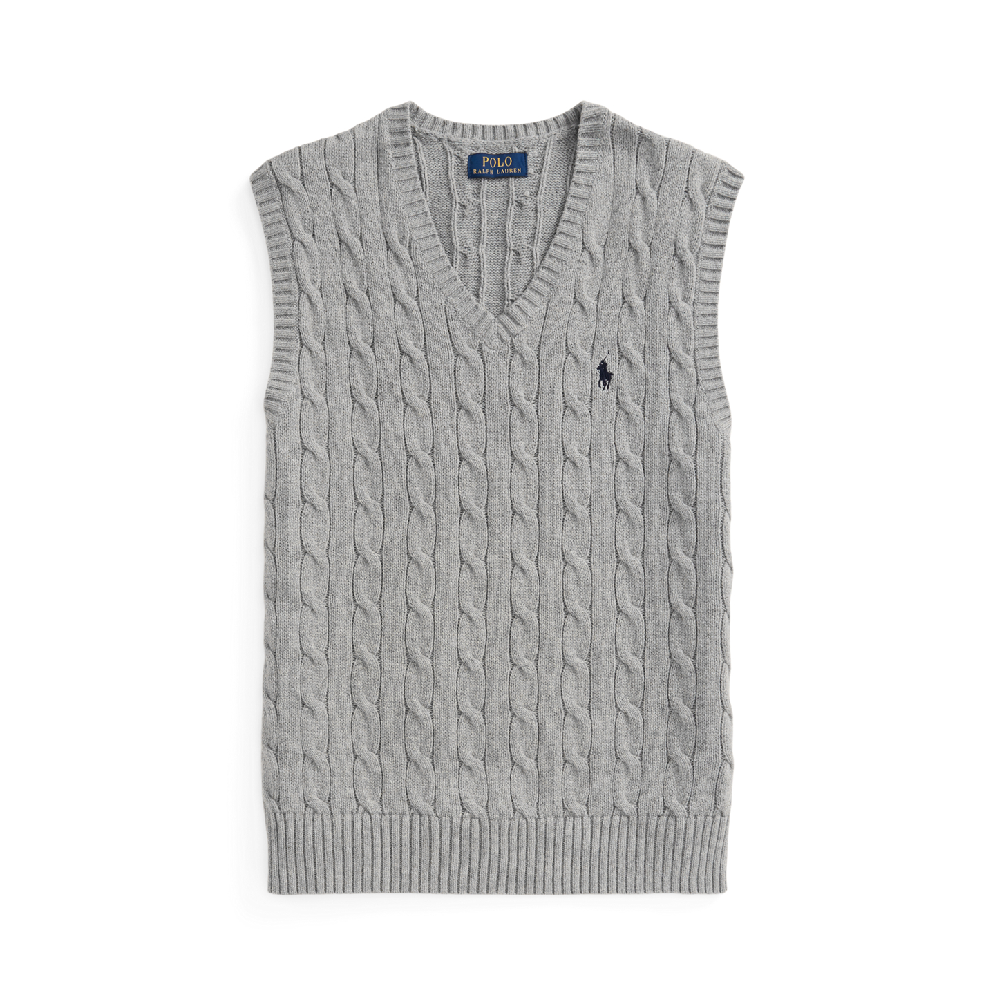 Мужской жилет Polo Ralph Lauren Cable-Knit Cotton Sweater Vest, цвет: Палевый серый меланжевый — фото 6