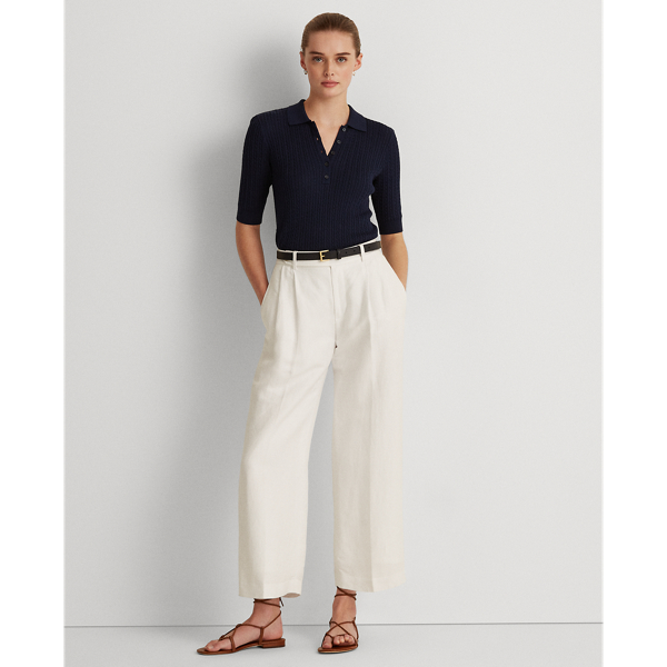 Refined Navy Cable-Knit Polo Sweater Lauren 4