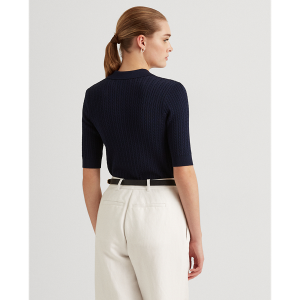 Refined Navy Cable-Knit Polo Sweater Lauren 5