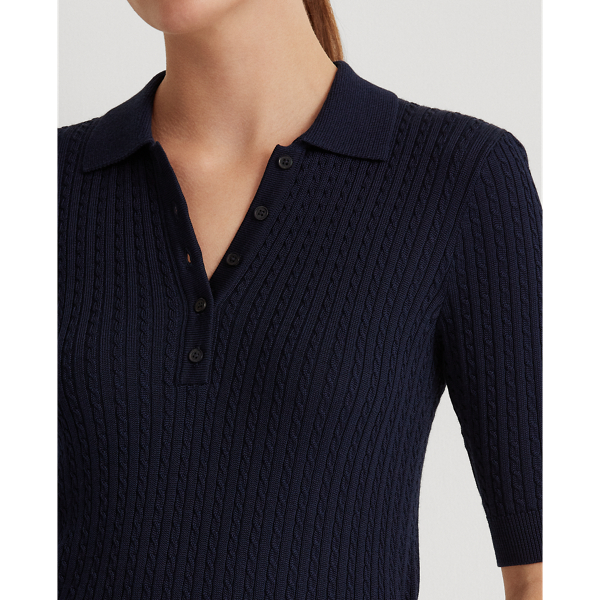 Refined Navy Cable-Knit Polo Sweater Lauren 6