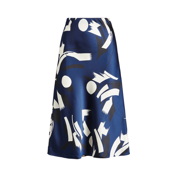 Geometric-Print Satin Charmeuse Skirt Lauren 1