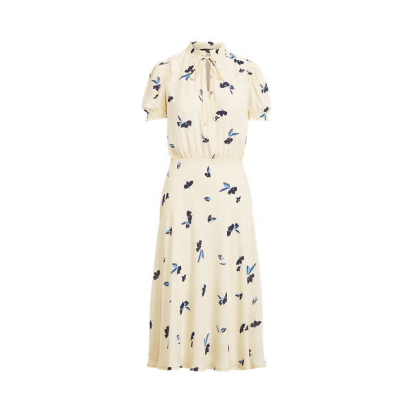 Floral Puff-Sleeve Georgette Dress Lauren 1