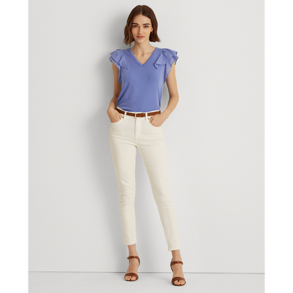 Blue Loch Stretch Ruffle-Sleeve Tee Lauren 4