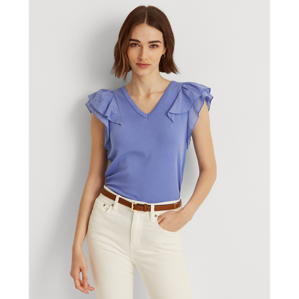 Blue Loch Stretch Ruffle-Sleeve Tee Lauren 1