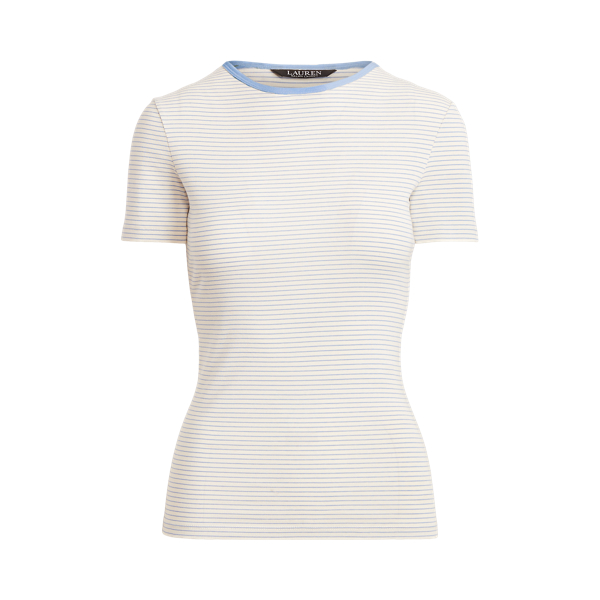 Cream/Blue Loch Striped Stretch Cotton Tee Lauren 2