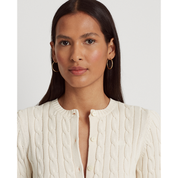 Mascarpone Cream Cable-Knit Cotton Cardigan Sweater Lauren 6