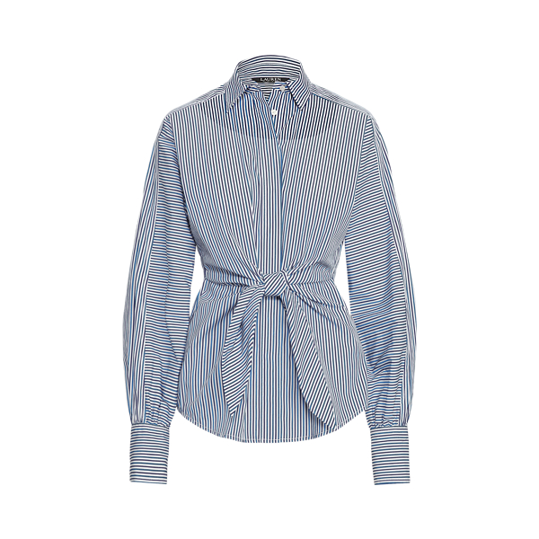 Striped Tie-Front Broadcloth Shirt Lauren 1