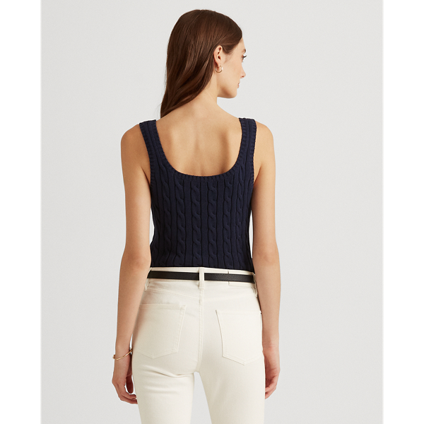 Refined Navy Cable-Knit Sleeveless Sweater Lauren 5