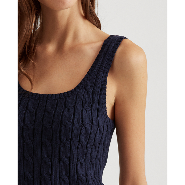 Refined Navy Cable-Knit Sleeveless Sweater Lauren 6