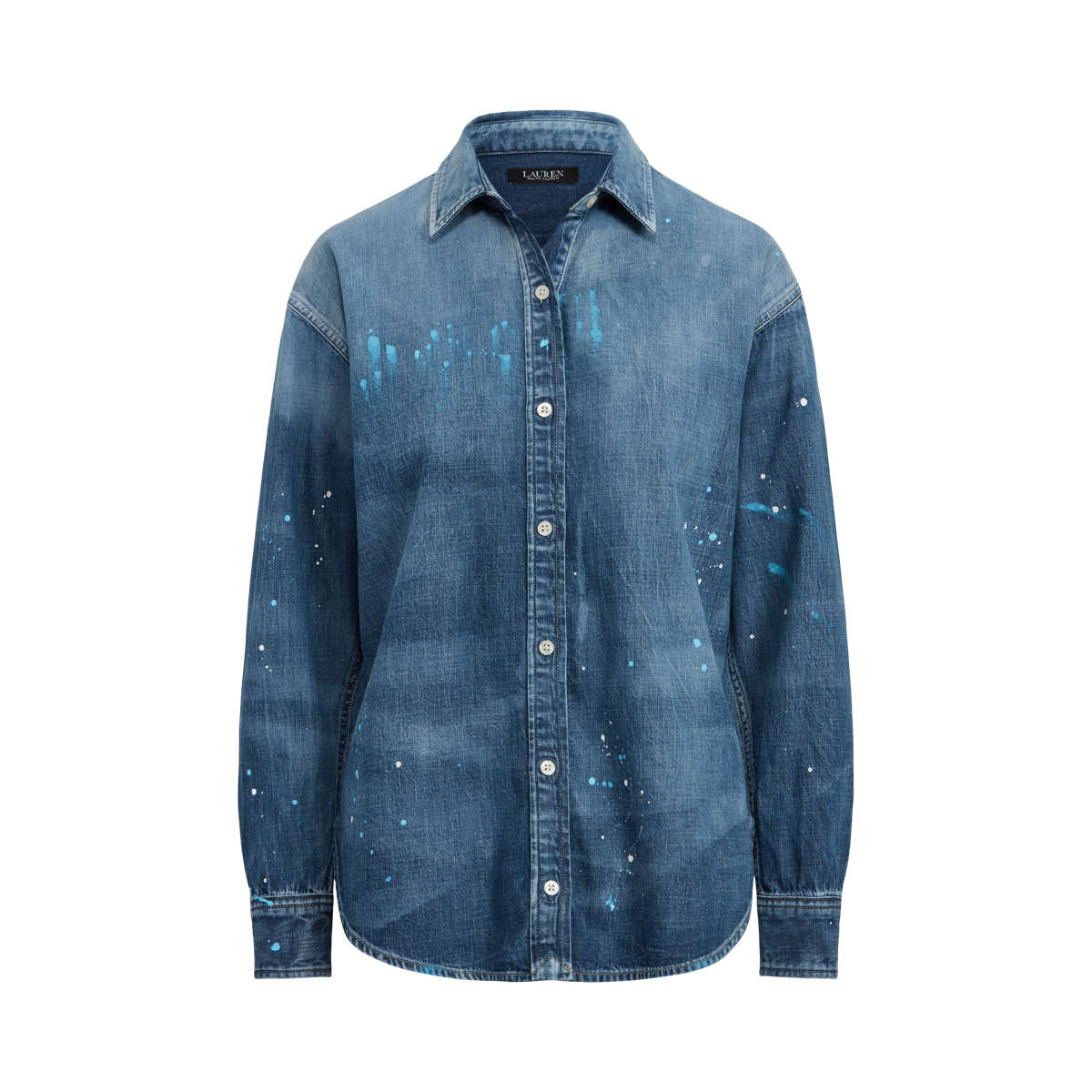 Paint-Splatter Denim Shirt