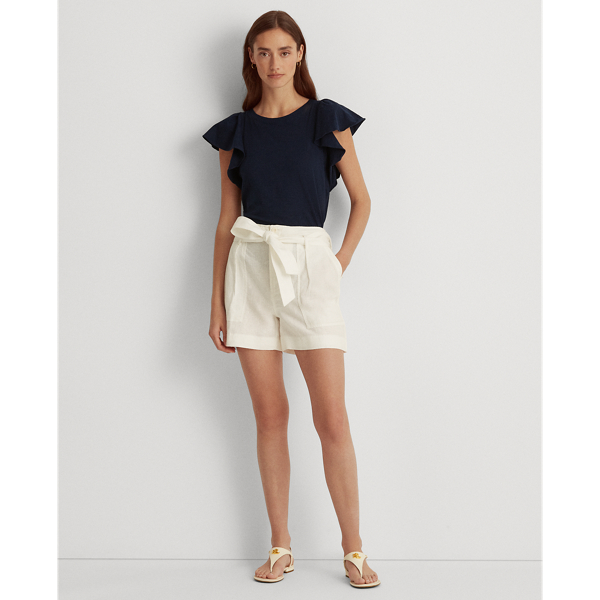 Refined Navy Ruffle-Sleeve Slub Jersey Tee Lauren 4