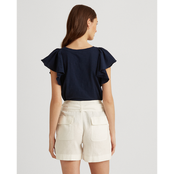 Refined Navy Ruffle-Sleeve Slub Jersey Tee Lauren 5