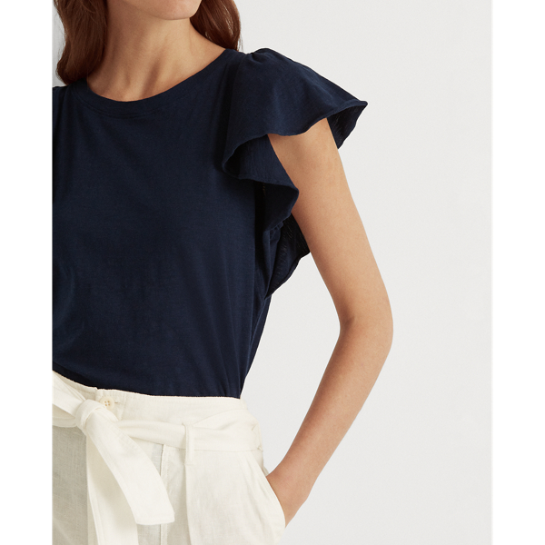 Refined Navy Ruffle-Sleeve Slub Jersey Tee Lauren 6
