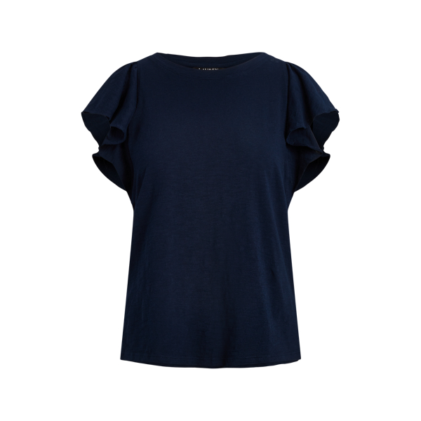 Refined Navy Ruffle-Sleeve Slub Jersey Tee Lauren 2