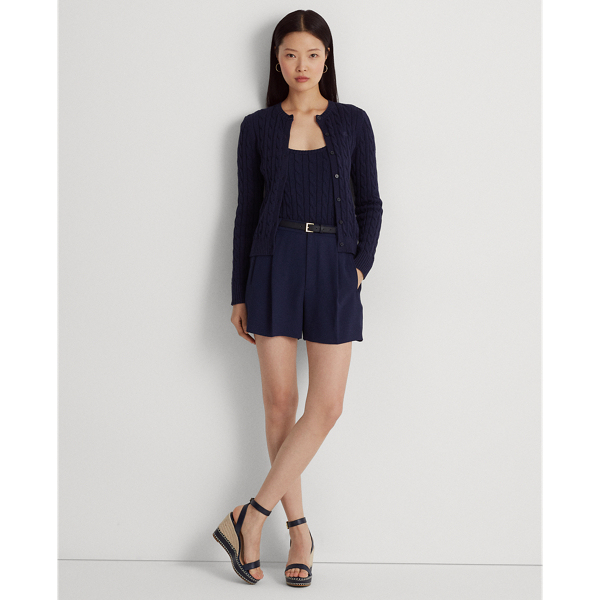 Refined Navy Cable-Knit Cotton Cardigan Sweater Lauren Petite 4