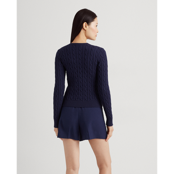 Refined Navy Cable-Knit Cotton Cardigan Sweater Lauren Petite 5