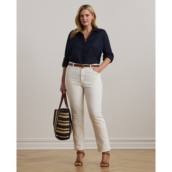 Relaxed Fit Linen Roll Tab–Sleeve Shirt