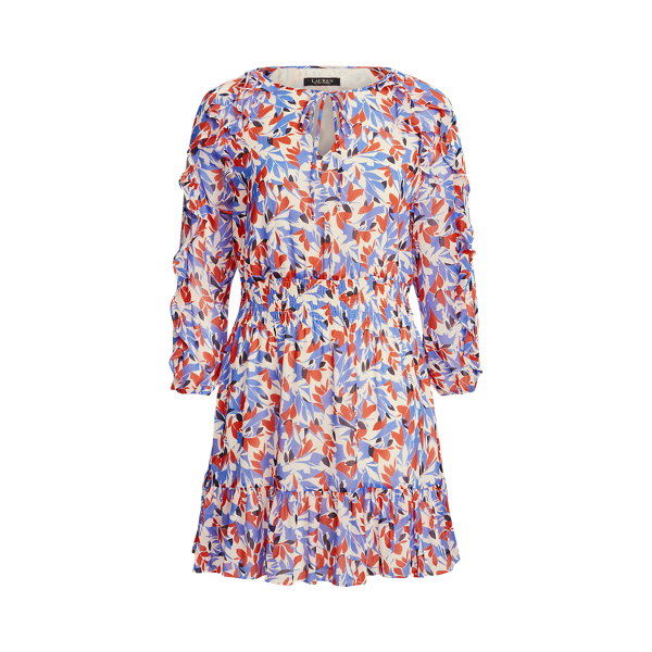 Robe fleurie en georgette froiss&eacute;e Lauren Woman en 1