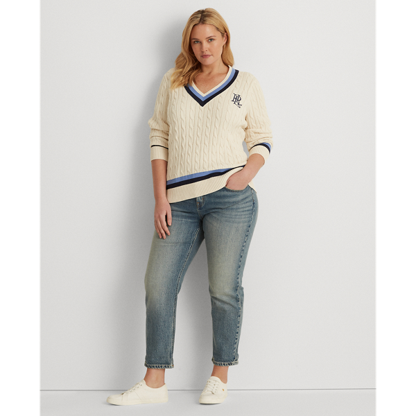 Masc Crm/Bl Lch/Fr Navy Cable-Knit Cricket Sweater Lauren Woman 4