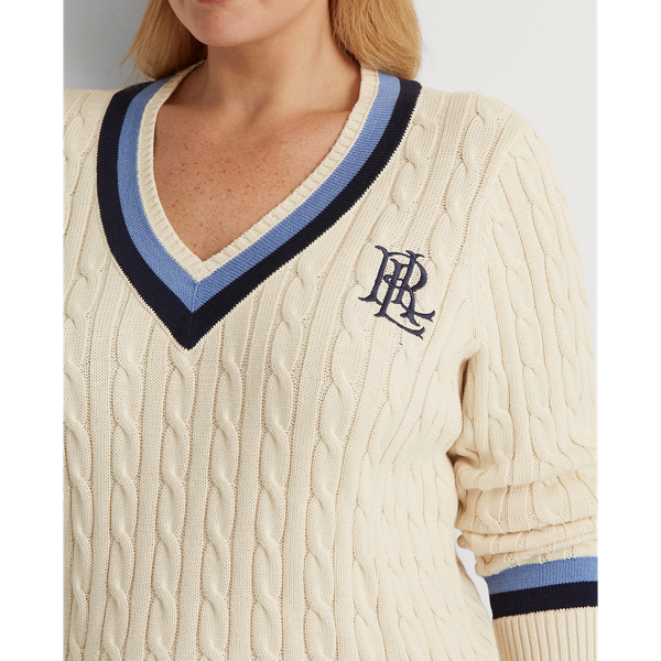 Masc Crm/Bl Lch/Fr Navy Cable-Knit Cricket Sweater Lauren Woman 6