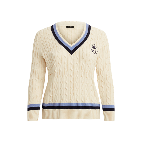 Masc Crm/Bl Lch/Fr Navy Cable-Knit Cricket Sweater Lauren Woman 2
