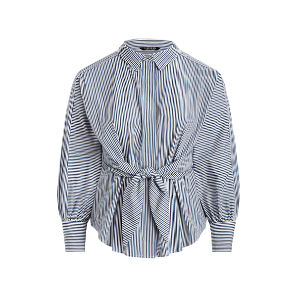 Striped Tie-Front Broadcloth Shirt Lauren Woman 1