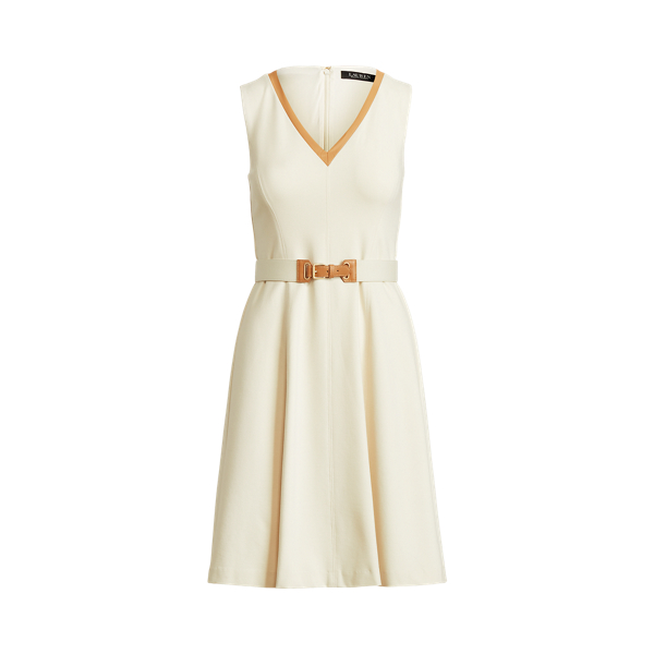Faux-Leather-Trim Sleeveless Ponte Dress Lauren 1