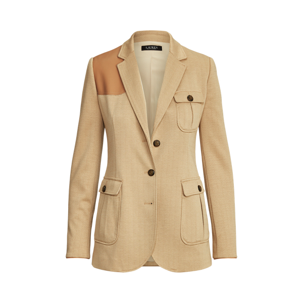 Faux-Leather-Trim Jacquard Blazer Lauren 1