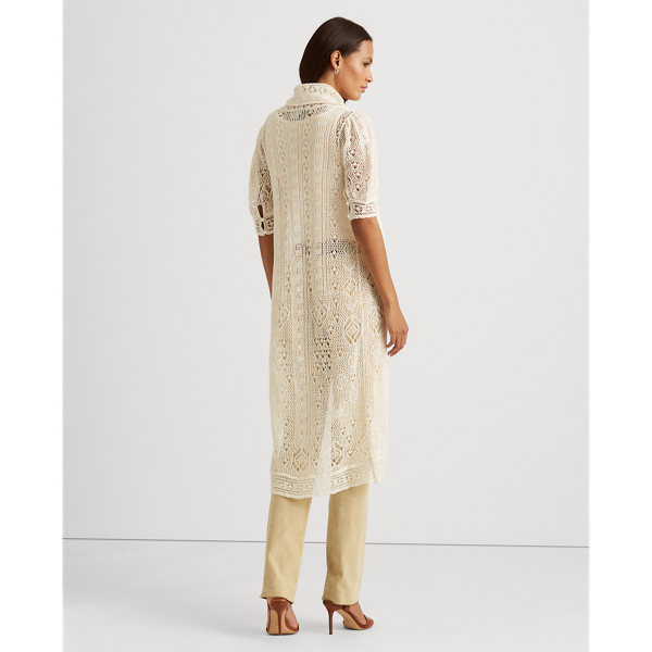 Mascarpone Cream Pointelle Linen Puff-Sleeve Cardigan Lauren 5