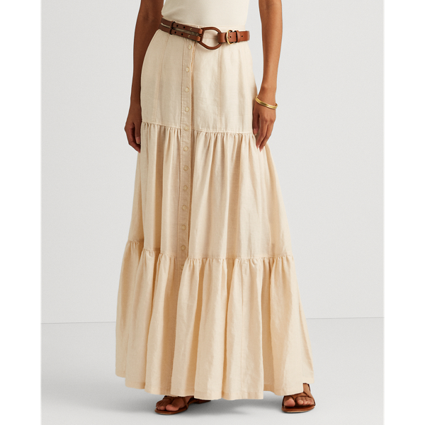 Mascarpone Cream Linen Maxi Skirt Lauren 3