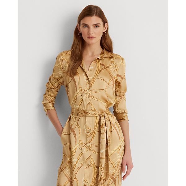 Tan/Caramel/Multi Equestrian-Print Twill Shirtdress Lauren 4