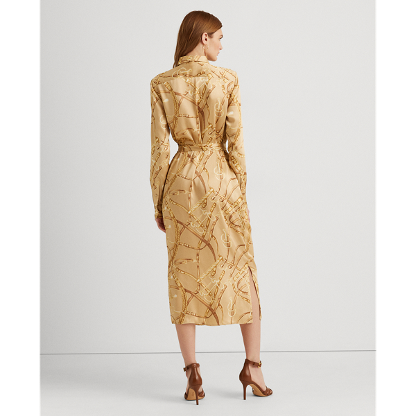 Tan/Caramel/Multi Equestrian-Print Twill Shirtdress Lauren 5