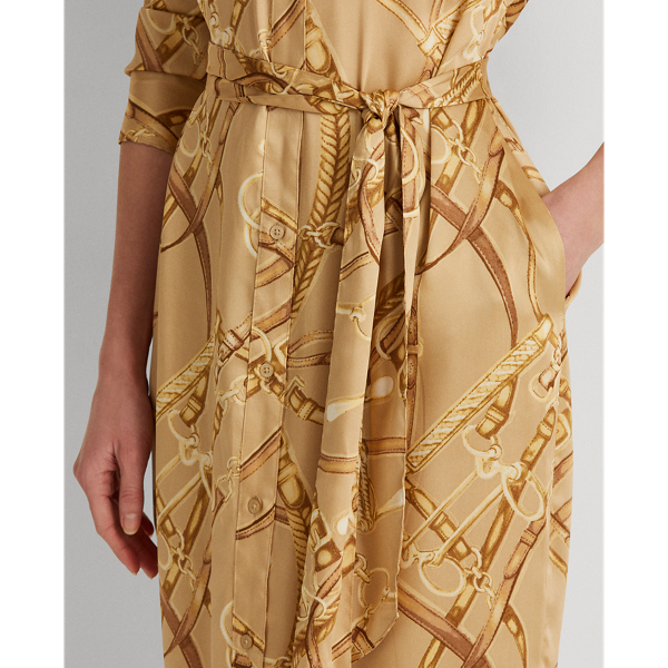Tan/Caramel/Multi Equestrian-Print Twill Shirtdress Lauren 6