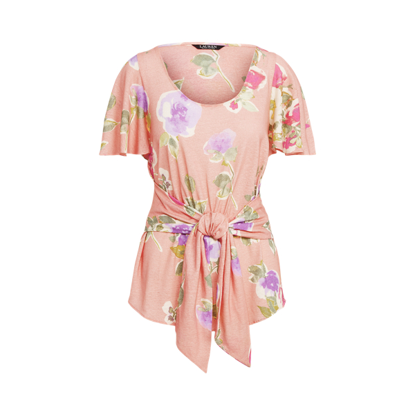 Floral Linen-Blend Jersey Tee Lauren Petite 1