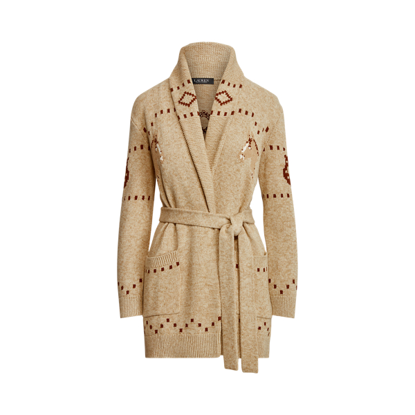 Equestrian Intarsia-Knit Cardigan Lauren Petite 1