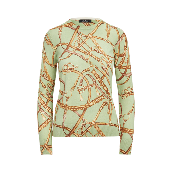 Equestrian-Print Crewneck Sweater Lauren Petite 1